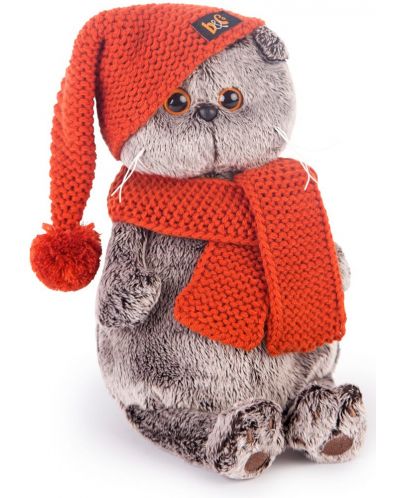 Плюшена играчка Budi Basa - Коте Басик, с плетена шапка и шал, 19 cm - 1