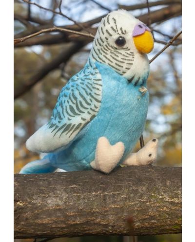 Плюшена играчка Rappa Еко приятели - Вълнист папагал, със звук, син, 11 cm - 3
