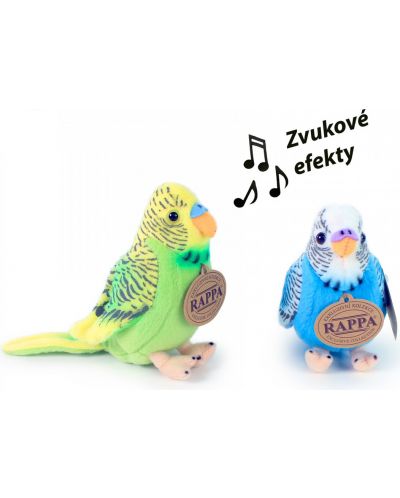 Плюшена играчка Rappa Еко приятели - Вълнист папагал, със звук, син, 11 cm - 2