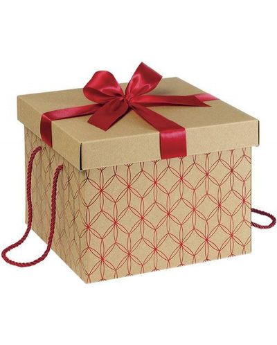 Подаръчна кутия Giftpack - С червена панделка и дръжки, 27 х 27 х 20 cm - 1