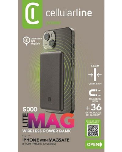 Портативна батерия Cellularline - Magslim, 5000 mAh, сива - 3