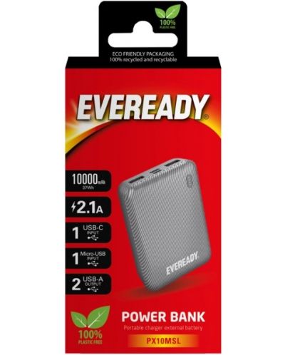 Портативна батерия EVEREADY - Mini, 10000 mAh, сребриста - 2