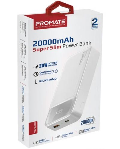 Портативна батерия ProMate - Torq-20, 20000 mAh, бяла - 2