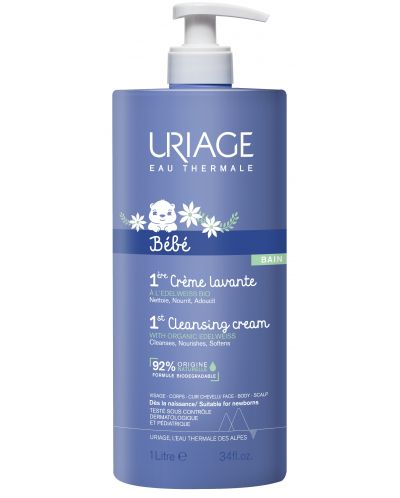 Почистващ душ-крем за бебета Uriage - С отмиване, 1 l - 1