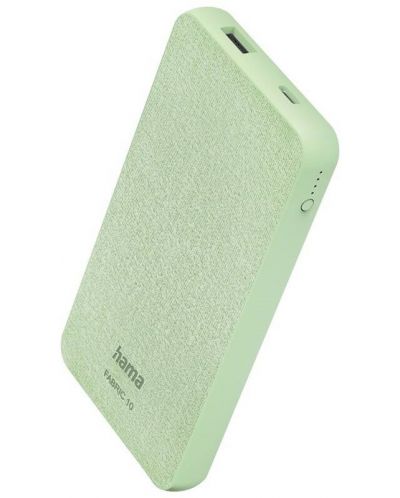 Портативна батерия Hama - Fabric 10, 10000 mAh, зелена - 1