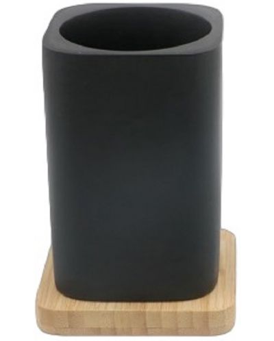 Поставка за четки за зъби Inter Ceramic - Нинел, 8.5 x 12.2 cm, черна-бамбук - 1