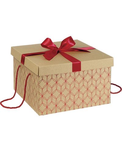 Подаръчна кутия Giftpack - С червена панделка и дръжки, 34 x 34 x 20 cm - 1