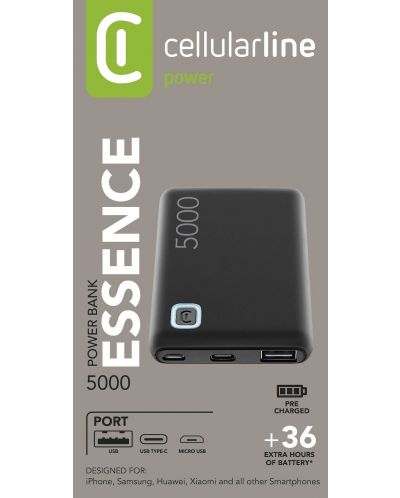 Портативна батерия Cellularline - Essence, 5000 mAh, черна - 3