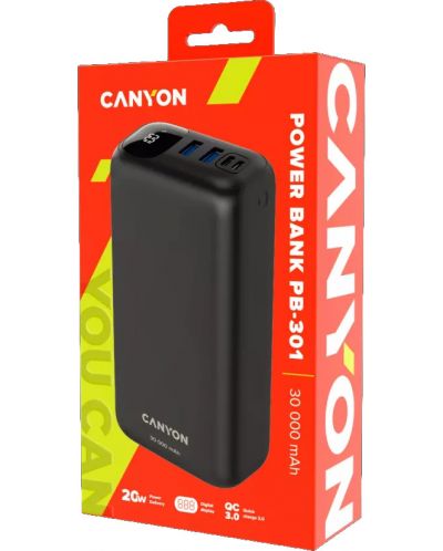 Портативна батерия Canyon - PB-301, 30000 mAh, черна - 4