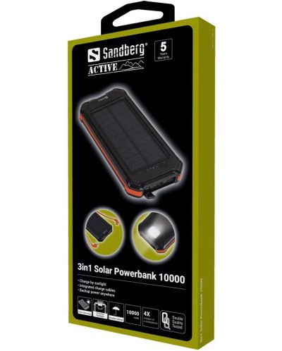 Портативна батерия Sandberg - Solar 3 в 1, 10000 mAh, черна - 5