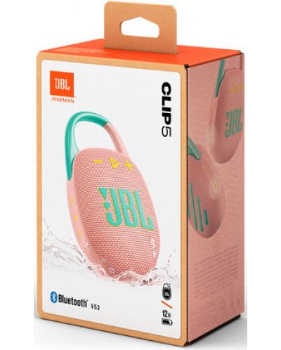 Портативна колонка JBL - Clip 5, водоустойчива, розова - 8