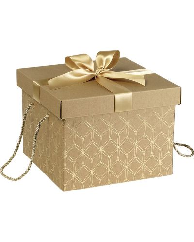 Подаръчна кутия Giftpack - Със златиста панделка и дръжки, 27 х 27 х 20 cm - 1