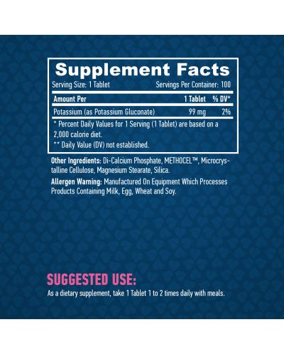 Potassium Gluconate, 99 mg, 100 таблетки, Haya Labs - 2