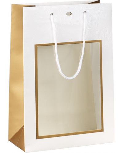 Подаръчна торбичка Giftpack - 20 x 10 x 29 cm, бяло и мед, с PVC прозорец - 1
