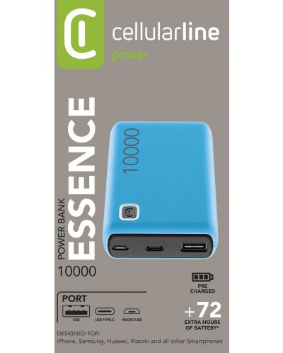 Портативна батерия Cellularline - Essence, 10000 mAh, синя - 3