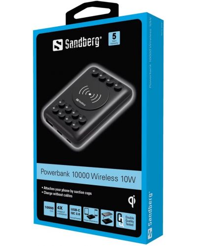 Портативна батерия Sandberg - Wireless 10W, 10000 mAh, черна - 4