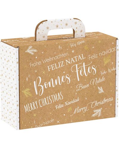 Подаръчна кутия Giftpack Bonnes Fêtes - Крафт и бяло, 25 cm - 1