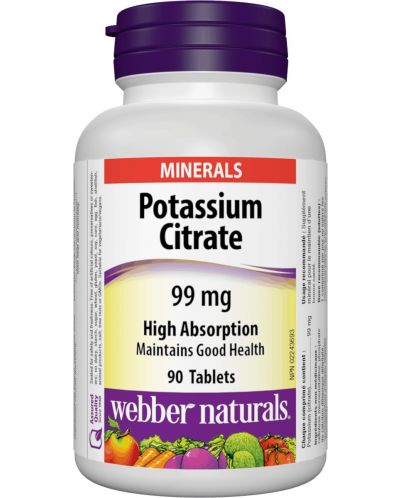 Potassium Citrate High Absorption, 99 mg, 90 таблетки, Webber Naturals - 1