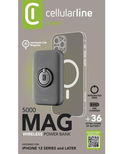 Портативна батерия Cellularline - MagSafe, 5000 mAh, черна - 9