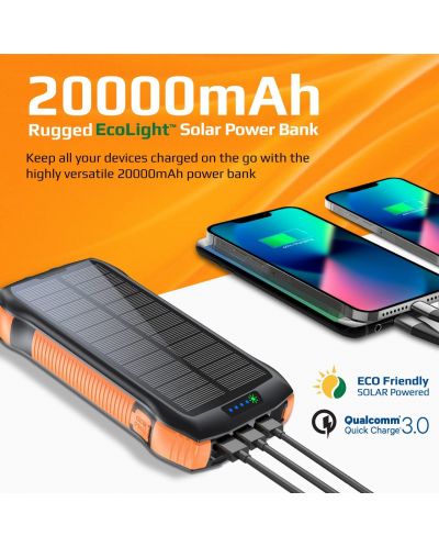 Портативна батерия ProMate - Rugged Ecolight Solar, 20000 mAh, черна - 4