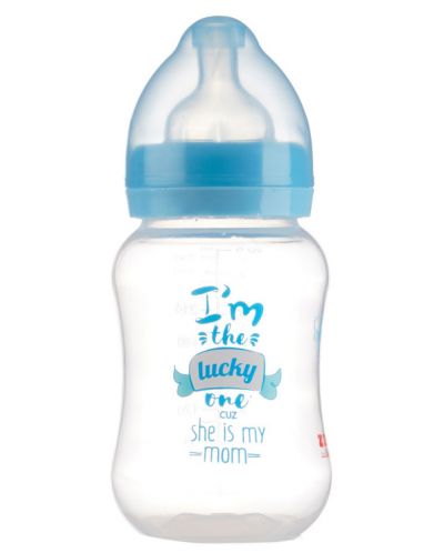 Полипропиленово шише за хранене с широко гърло с биберон Zizito - Little Angel, синьо, 250 ml - 1