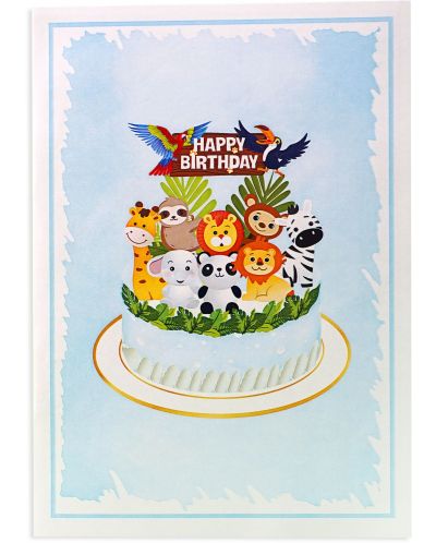 Поздравителна картичка Kiriori Pop-up - Торта с животни - 1