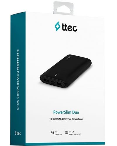 Портативна батерия ttec - PowerSlim Duo, 10000 mAh, черна - 5
