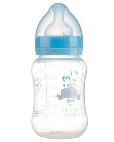 Полипропиленово шише за хранене с широко гърло с биберон Zizito - Little Angel, синьо, 250 ml - 2