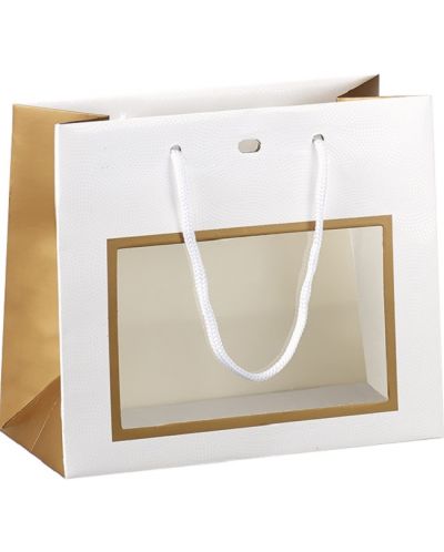 Подаръчна торбичка Giftpack - 20 x 10 x 17 cm, бяло и мед, с PVC прозорец - 1