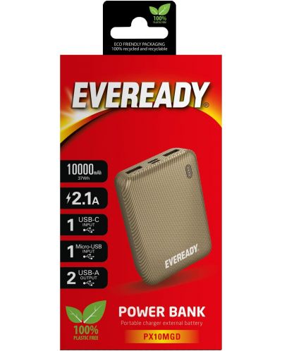 Портативна батерия EVEREADY - Mini, 10000 mAh, златиста - 2