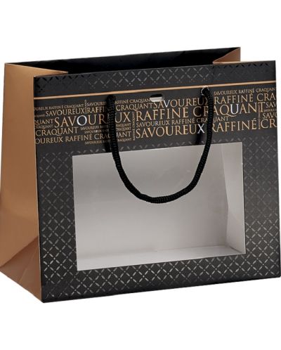 Подаръчна торбичка Giftpack Savoureux - 20 x 10 x 17  cm, черно и мед, PVC прозорец - 1