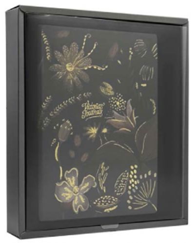 Подаръчен комплект Victoria's Journals Florals - Златисто и черно, 4 части, в кутия - 2