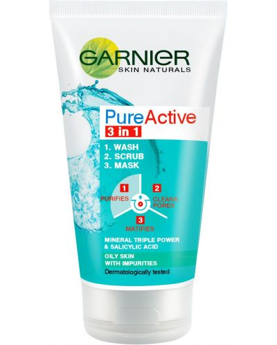 Garnier Skin Naturals Гел за лице Pure Active 3 in 1, 150 ml - 1