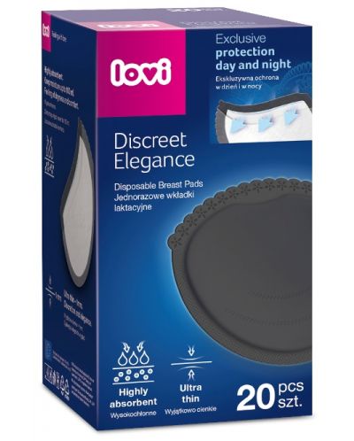Подплънки за кърма с гел Lovi - Discreet Elegance - 20 броя, черни