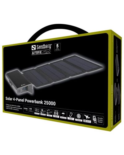 Портативна батерия Sandberg - Solar 4-Panel, 25000 mAh, черна - 5