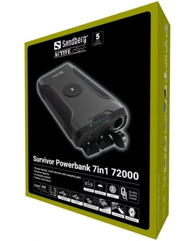Портативна батерия Sandberg - Survivor 7 в 1, 72000 mAh, черна - 6
