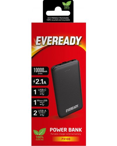 Портативна батерия EVEREADY - Slim, 10000 mAh, черна - 2