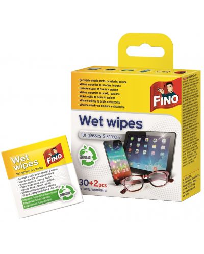 Почистващи кърпички за очила и екрани Fino - 30+2 броя - 1