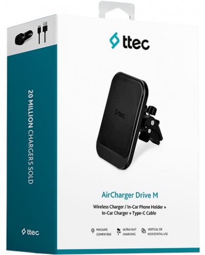 Поставка за кола ttec - AirCharger Drive M MS, Magnetic, 7.5W, черна - 7