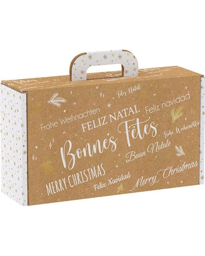 Подаръчна кутия Giftpack Bonnes Fêtes - Крафт и бяло, 33 cm - 1
