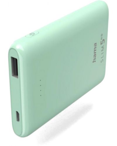 Портативна батерия Hama - Slim 5HD, 5000 mAh, зелена - 1