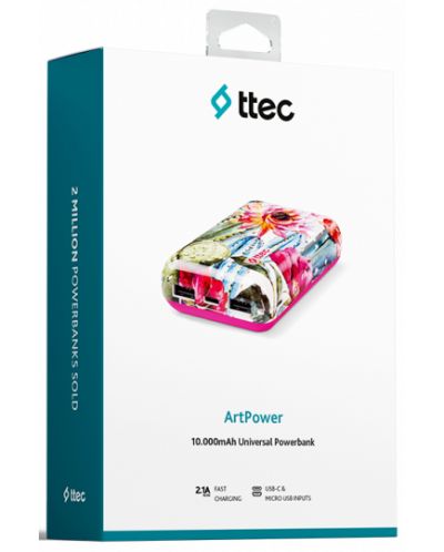 Портативна батерия ttec - ArtPower, 10000 mAh, Cactus Flower - 4