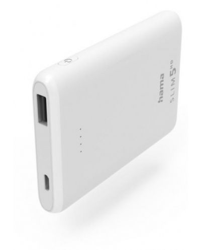 Портативна батерия Hama - Slim 5HD, 5000 mAh, бяла - 1
