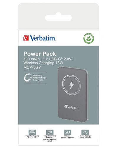 Портативна батерия Verbatim - MCP-5GY, 5000mAh, сива - 3