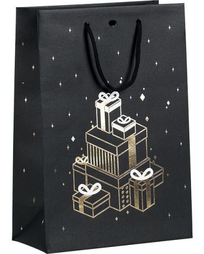 Подаръчна торбичка Giftpack Bonnes Fêtes - Черна, 29 cm - 1