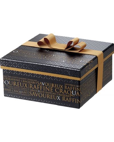 Подаръчна кутия Giftpack Savoureux - 21 х 21 х 9 cm, черно и мед, с панделка - 1