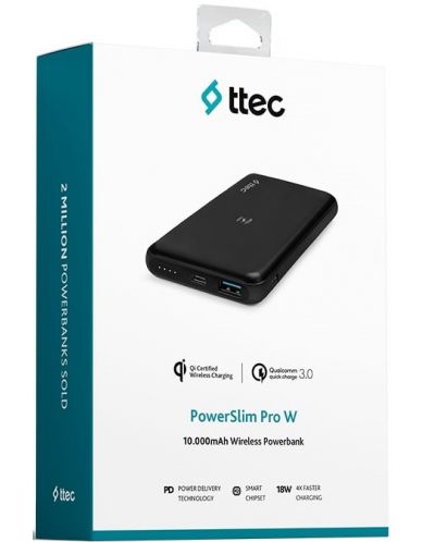 Портативна батерия ttec - PowerSlim Pro W, 10000 mAh, черна - 5