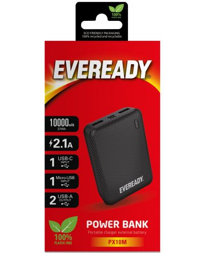 Портативна батерия EVEREADY - Mini, 10000 mAh, черна - 2