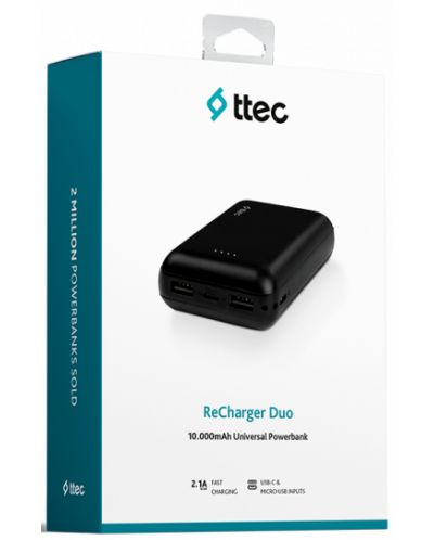 Портативна батерия ttec - ReCharger Duo, 10000 mAh, черна - 4