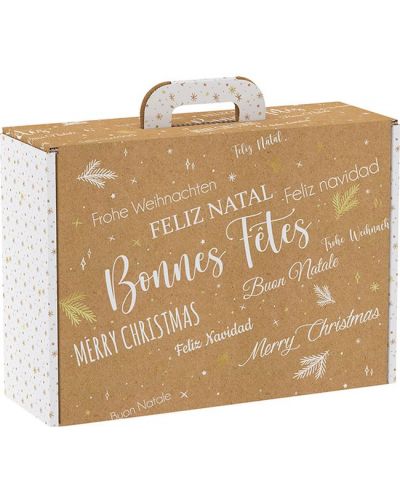 Подаръчна кутия Giftpack Bonnes Fêtes - Крафт и бяло, 34.2 cm - 1